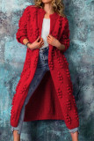 Red Casual Solid Cardigan Outerwear