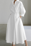 Cream White Casual Print Solid Patchwork V Neck Long Dress Dresses