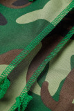 Camouflage Street Camouflage Print Tassel Patchwork Fold Regular Straight Full Print Bottoms