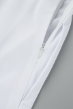 White Casual Print Solid Patchwork V Neck Long Dress Dresses