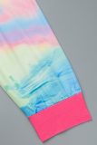 Colour Casual Print Patchwork Tie-dye O Neck Plus Size Two Pieces