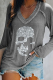 Grey Casual Patchwork Hot Drilling V Neck Tops