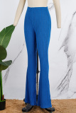 Blue Casual Solid Basic Skinny High Waist Speaker Solid Color Trousers