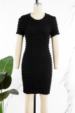 Black Casual Solid Basic O Neck Short Sleeve Dress