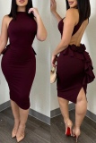 Black Sexy Casual Sweet Daily Party Elegant Backless Solid Color Halter Dresses