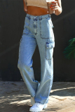 Black Casual Street Solid Pocket Loose Denim Jeans