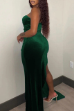 Green Sexy Solid Sequins Patchwork Backless Slit Strapless Long Dress Dresses