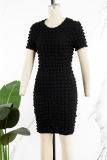 Black Casual Solid Basic O Neck Short Sleeve Dress