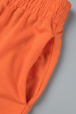 Orange Red Casual Solid Basic Regular Mid Waist Conventional Solid Color Trousers