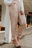 White Casual Patchwork Sequins Regular High Waist Conventional Patchwork Trousers