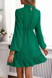 Green Elegant Solid Stringy Selvedge Half A Turtleneck Waist Skirt Dresses