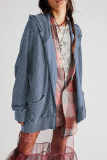 Blue Casual Plaid Pocket Hooded Collar Outerwear