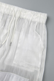 White Street Solid Patchwork Frenulum See-through Straight High Waist Straight Solid Color Bottoms