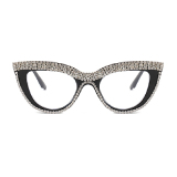 Black Silver Casual Daily Patchwork Rhinestone Sunglasses