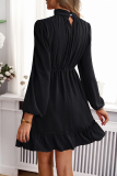 Black Elegant Solid Stringy Selvedge Half A Turtleneck Waist Skirt Dresses