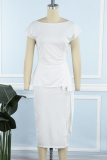 White Casual Solid Patchwork O Neck Short Sleeve Dress