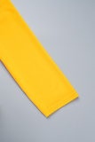Yellow Elegant Plaid Geometric Striped Patchwork With Belt Printing Zipper O Neck A Line Dresses
