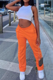 Orange Red Casual Solid Basic Regular Mid Waist Conventional Solid Color Trousers