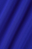 Blue Casual Solid Patchwork Frenulum V Neck Long Sleeve Plus Size Dresses