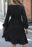 Black Elegant Polka Dot Patchwork V Neck Waist Skirt Dresses