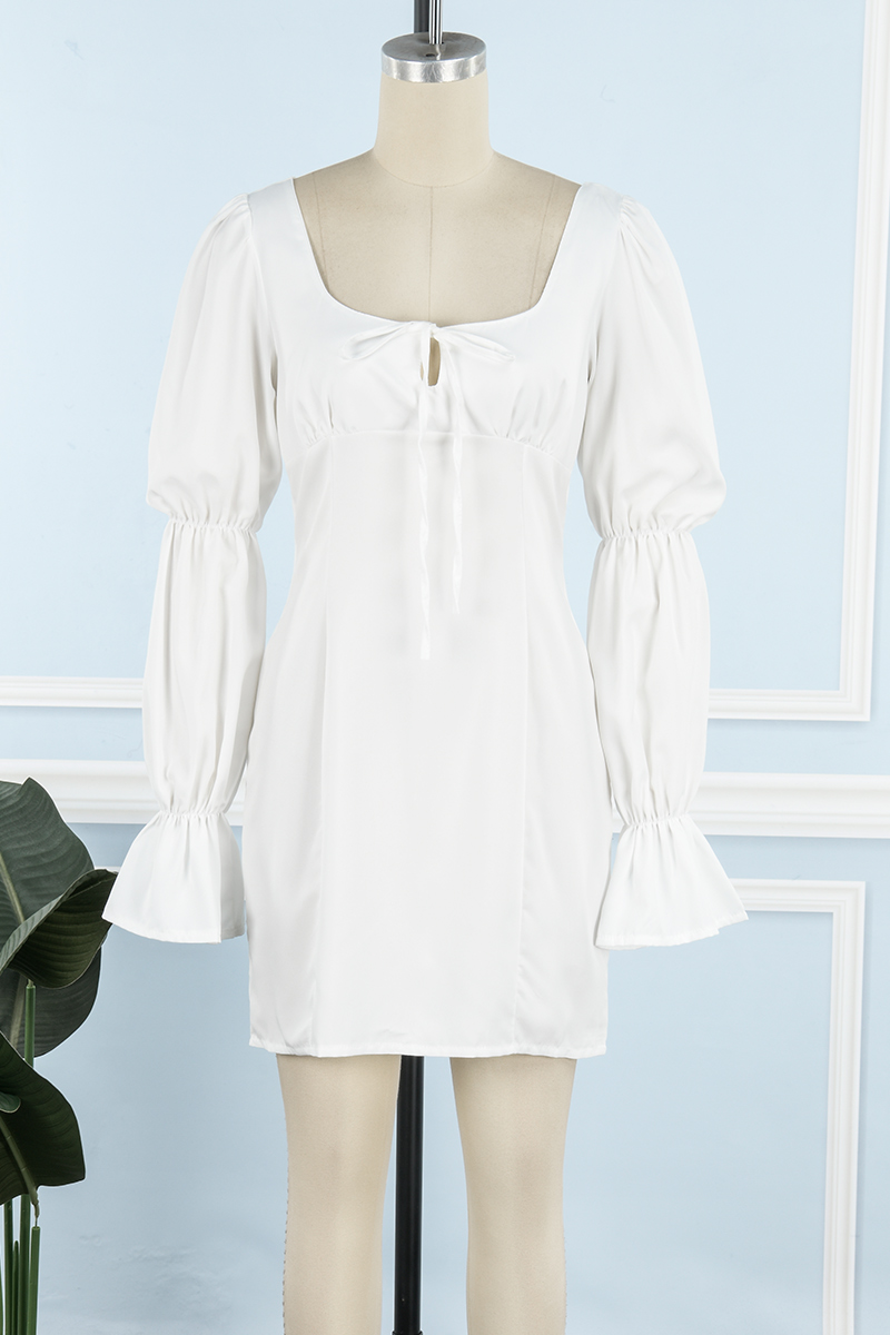 Casual Sweet Solid Frenulum Flounce Square Collar Two Pieces