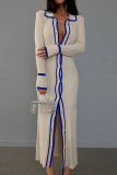 Blue Sexy Casual Striped Contrast Turndown Collar Long Sleeve Dresses