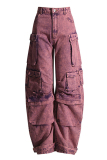 Purple Casual Solid Patchwork Regular High Waist Conventional Patchwork Trousers