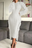 White Casual Solid Tassel Patchwork O Neck Straight Dresses