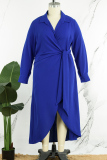 Purple Casual Solid Patchwork Frenulum V Neck Long Sleeve Plus Size Dresses