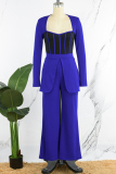 Colorful Blue Casual Patchwork Contrast Square Collar Regular Jumpsuits