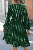 Green Elegant Polka Dot Patchwork V Neck Waist Skirt Dresses