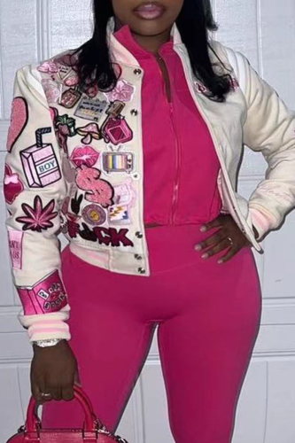 Cream White Casual Print Patchwork Cardigan Plus Size Overcoat
