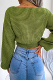 Green Sexy Solid With Bow V Neck Tops