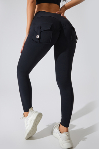 Black Sportswear Solid Pocket Buttons