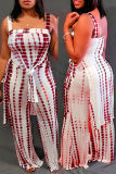 Red Casual Print Backless Slit Square Collar Sleeveless Two Pieces