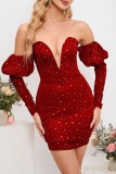 Black Sexy Party Patchwork The stars Backless V Neck Long Sleeve Dresses