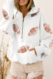 White Casual Solid Pocket Patch Hooded Collar Tops