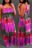 Multi-color Casual Print Backless Slit Square Collar Sleeveless Two Pieces