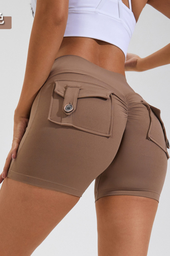 Brown Sportswear Solid Patchwork Pocket Buttons