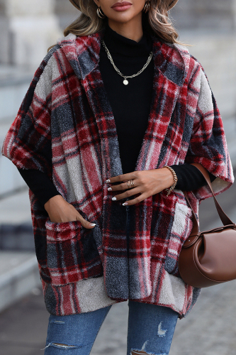 Black Street British Style Plaid Contrast Hooded Collar Outerwear