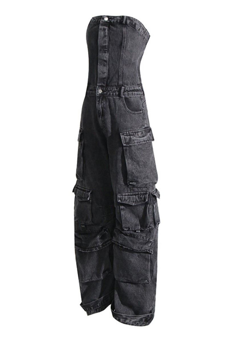 Women'S Casual Textured Patchwork Backless Color-Blocking Loose-Fitting Jumpsuit with Thin Straps