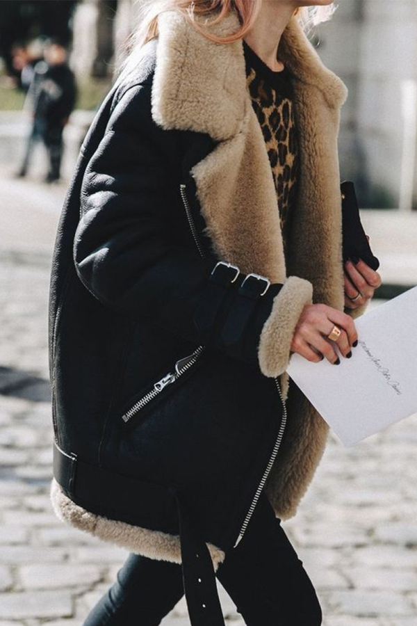Black Casual Street Solid Patchwork Turndown Collar Outerwear