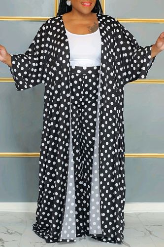 Black Elegant Dot Patchwork Plus Size Two Pieces