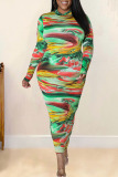 Colour Sexy Print Patchwork Half A Turtleneck Pencil Skirt Dresses