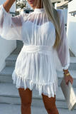 White Elegant Solid Fold Mandarin Collar Princess Dresses
