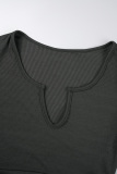 Black Casual Solid Basic U Neck Long Sleeve Two Pieces