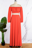 Green Yellow Casual Elegant Simplicity Slit Fold Solid Color Off the Shoulder Long Sleeve Two Pieces
