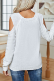 White Casual Solid Buttons O Neck Tops
