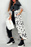 Black Casual Elegant Patchwork Print Patchwork Printing Turndown Collar Outerwear
