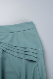 Light Blue Casual Elegant Vacation Plain Slit Fold Strapless Sleeveless Two Pieces